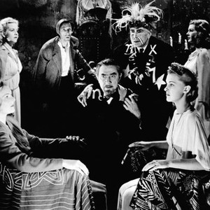VOODOO MAN, (front) Louise Currie, Bela Lugosi, Ellen Hall, (back) John Carradine, George Zucco, 1944
