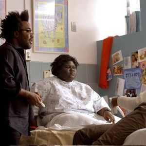 PRECIOUS, (aka PRECIOUS: BASED ON THE NOVEL PUSH BY SAPPHIRE, aka PUSH: BASED ON THE NOVEL BY SAPPHIRE), from left: director Lee Daniels, Gabourey 'Gabby' Sidibe, Xosha Roquemore, on set, 2009. ©Lions Gate