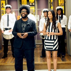 Top Chef, Ahmir "?uestlove" Thompson (L), Padma Lakshmi (R), 'Giving It the College Try', Season 11: New Orleans, Ep. #11, 12/18/2013, ©BRAVO