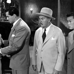 DARK ALIBI, from left: Teala Loring, George Holmes, Sidney Toler, Benson Fong, 1946