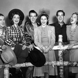 RIDE 'EM COWBOY, Joe McMichael, Mary Lou Cook, Ted McMichael, Martha Raye, Judd McMichael, Ann Gwynne, 1942