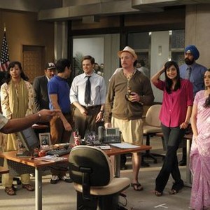 Outsourced, from left: Ben Rappaport, Rebecca Hazlewood, Guru Singh, Anisha Nagarajan, 'Guess Who's Coming To Delhi', Season 1, Ep. #15, 02/17/2011, ©NBC