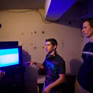 THE GALLOWS, from left: Reese Mishler, director Chris Lofing, director Travis Cluff, on set, 2015. ph: Paul Barlow/©Warner Bros.