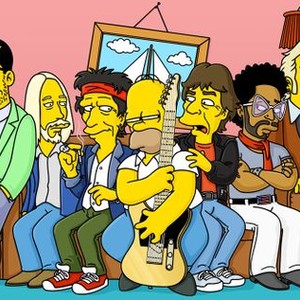 The Simpsons, from left: Elvis Costello, Tom Petty, Brian Setzer, Dan Castellaneta, Mick Jagger, Lenny Kravitz, Keith Richards, 'How I Spent My Strummer Vacation', Season 14, Ep. #2, 11/10/2002, ©FXX