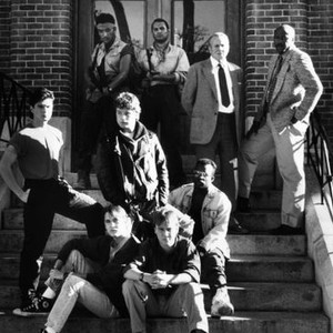 TOY SOLDIERS, (seated), Wil Wheaton, Keith Coogan, T.E. Russell, (second row), Goeroge Perez, Sean Astin, (back, right), Denholm Elliott, Louis Gossett, Jr., 1991, (c) TriStar Pictures