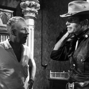 55 DAYS AT PEKING, Director Nicholas Ray, Charlton Heston on set, 1963