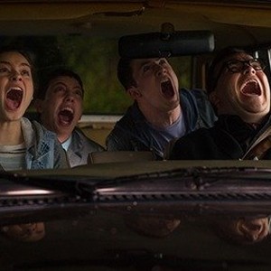 (L-R) Odeya Rush as Hannah, Ryan Lee, Dylan Minnette as Zach Cooper and Jack Black as R.L. Stine in "Goosebumps." photo 15