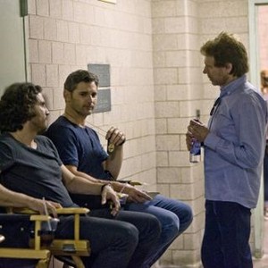 DELIVER US FROM EVIL, from left: Edgar Ramirez, Eric Bana, producer Jerry Bruckheimer, on set, 2014. ph: Andrew Schwartz/©Screen Gems