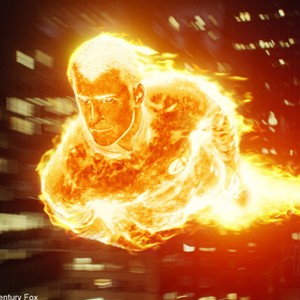 The Human Torch (Chris Evans) flames on above the streets of New York City.