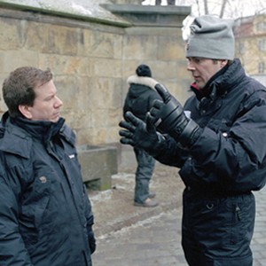 (L to r) Producer/Editor BOB DUCSAY and Writer/Director/Producer STEPHEN SOMMERS on the set of the epic action-adventure, Van Helsing.