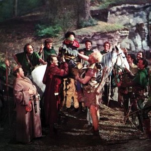 THE STORY OF ROBIN HOOD, (aka, THE STORY OF ROBIN HOOD AND HIS MERRIE MEN),  first, second, third,  fourth and sixth from front  left: James Hayton, Anthony  Forwood, Peter Finch, James Robertson-Justice, Richard Todd, 1952
