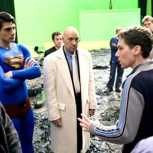 SUPERMAN RETURNS, Brandon Routh, Kevin Spacey, director Bryan Singer, on-set, 2006, (c) Warner Bros.