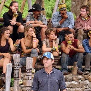 Survivor, from left: Sophie Clarke, Benjamin "Coach" Wade, Whitney Duncan, Rick Nelson, Jeff Probst, Dawn Meehan, Albert Destrade, Brandon Hantz, John Cochran, Elyse Umemoto, 'Running the Show', Season 23: South Pacific, Ep. #10, 11/16/2011, ©CBS