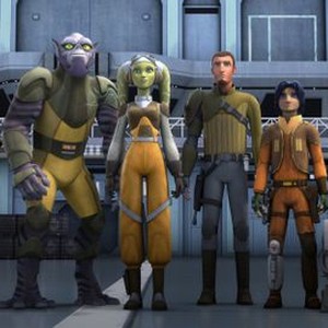 Star Wars: Rebels, from left: Tiya Sircar, Steven Jay Blum, Freddie Prinze Jr., Taylor Gray, 'Shroud of Darkness', Season 2, Ep. #16, 03/02/2016, ©DISNEYXD