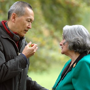 Director Wayne Wang and Vida Ghahremani on the set of  "A Thousand Years of Good Prayers." photo 11