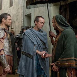 Spartacus, Peter Mensah (L), Andy Whitfield (C), John Hannah (R), 'Delicate Things', Season 1: Blood and Sand, Ep. #6, 02/26/2010, ©STARZPR