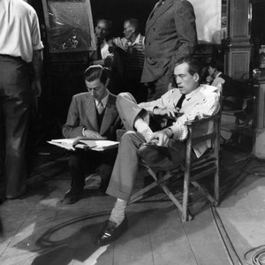 MOULIN ROUGE, director John Huston, (right), on-set, 1952