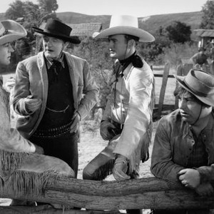 OUTLAW EXPRESS, from left: LeRoy Mason, Carlyle Moore Jr, Bob Baker, Don Barclay, 1938