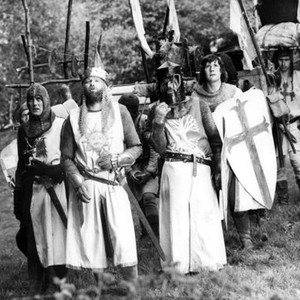 MONTY PYTHON AND THE HOLY GRAIL, from left: John Cleese, Graham Chapman as King Arthur, Terry Jones, Michael Palin, 1975