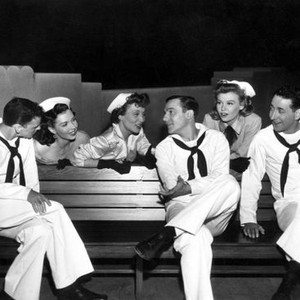 ON THE TOWN, Frank Sinatra, Ann Miller, Betty Garrett, Gene Kelly, Vera Ellen, Jules Munshin, 1949, bench