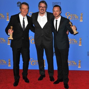 Bryan Cranston, Vince Gilligan, Aaron Paul in the press room for 71st Golden Globes Awards - Press Room, The Beverly Hilton Hotel, Los Angeles, CA January 12, 2014. Photo By: Linda Wheeler/Everett Collection