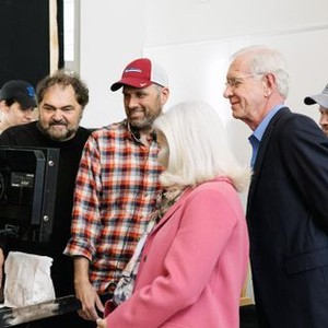 DADDY'S HOME 2, L-R: DIRECTOR OF PHOTOGRAPHY JULIO MACAT, DIRECTOR SEAN ANDERS, PRISCILLA MANNING, CAPTAIN CHESLEY 'SULLY' SULLENBERGER ON SET, 2017. PH: CLAIRE FOLGER/©PARAMOUNT PICTURES