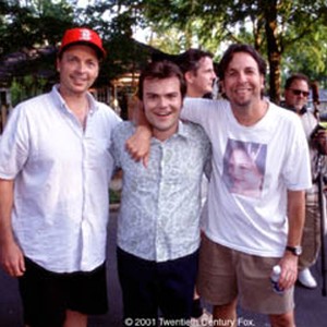 Directors Bobby Farrelly (left) and Peter Farrelly flank Jack Black on the set of SHALLOW HAL. photo 4