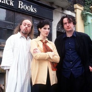 Bill Bailey, Tamsin Greig and Dylan Moran (from left)