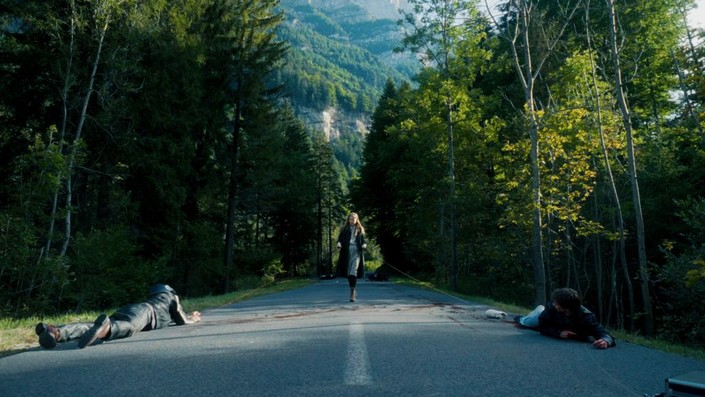 (L–R) Beck (Thomas Douglas), Barbara (Eve Connolly), and Joshua (Calum Worthy) in "Sew Torn." (Sunrise Films)