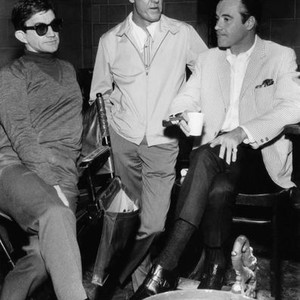 GUNN, director Blake Edwards, Craig Stevens, visited on-set by Jack Lemmon, 1967
