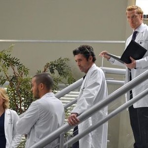Grey's Anatomy, from left: Jessica Capshaw, Jesse Williams, Patrick Dempsey, Kevin McKidd, 'You've Got to Hide Your Love Away', Season 10, Ep. #14, 03/06/2014, ©ABC