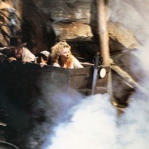 INDIANA JONES AND THE TEMPLE OF DOOM, Harrison Ford, Ke Huy Quan & Kate Capshaw, Mine car escape,  1984