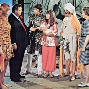 HOW TO COMMIT MARRIAGE, from left: Tina Louise, Jackie Gleason, Tim Matheson, JoAnna Cameron, Bob Hope, Jane Wyman, 1969