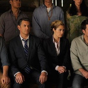 Psych, from left: Diedrich Bader, Timothy Omundson, Maggie Lawson, James Roday, 'The Tao of Gus', Season 6, Ep. #8, 12/07/2011, ©USA