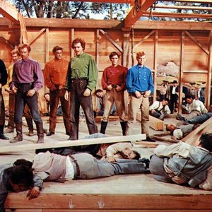 SEVEN BRIDES FOR SEVEN BROTHERS, Jacques D'Amboise, Matt Mattox, Marc Platt, Jeff Richards, Howard Keel, Tommy Rall, Russ Tamblyn, 1954.