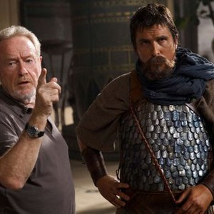 EXODUS: GODS AND KINGS, l-r: director Ridley Scott, Christian Bale on set, 2014. TM and Copyright ©Twentieth Century Fox Film Corporation. All rights reserved.