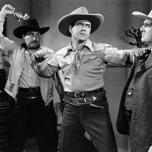 RAWHIDE RANGERS, from left: Harry Cording, Johnny Mack Brown, Ed Cassidy, 1941