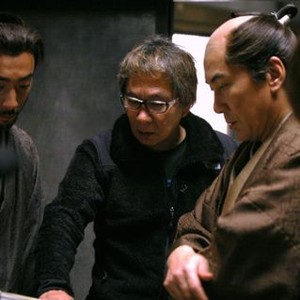HARA-KIRI: DEATH OF A SAMURAI, (aka ICHIMEI), from left on set: Ebizo Ichikawa, director Takashi Miike, Koji Yakusho, 2011. ©Shochiku Company