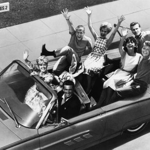 PALM SPRINGS WEEKEND, (clockwise from bottom), Robert Conrad, Connie Stevens, Jerry Van Dyke, Zeme North, Stefanie Powers, Ty Hardin, Troy Donahue, 1963