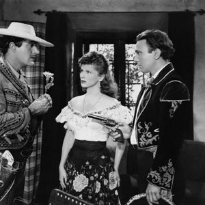 RIDING THE CALIFORNIA TRAIL, from left: Gilbert Roland, Teala Loring, Ted Hecht, 1947