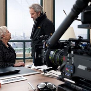 SKYFALL, from left: Judi Dench, director Sam Mendes on set, 2012, Ph: Francois Duhamel, © Columbia
