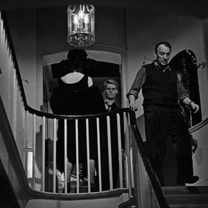 THE SERVANT, Wendy Craig (back to camera), James Fox, director Joseph Losey (at staircase) on set, 1963 theservant1963-fsct002(theservant1963-fsct002)