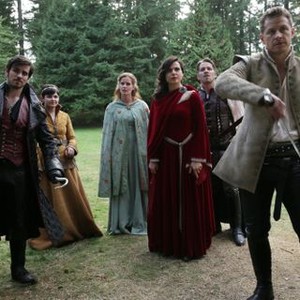 Once Upon a Time, from left: Colin O'Donoghue, Ginnifer Goodwin, Rebecca Mader, Lana Parrilla, Sean Maguire, Joshua Dallas, 'Nimue', Season 5, Ep. #7, 11/08/2015, ©ABC