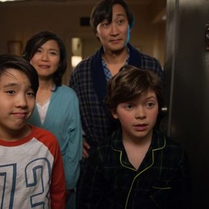 Growing Up Fisher, from left: Lance Lim, Lela Lee, Keong Sim, Eli Baker, 'Trust Fall', Season 1, Ep. #4, 03/18/2014, ©NBC