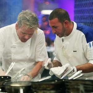 Hell's Kitchen, Gordon Ramsay (L), Bret Hauser (R), 14 Chefs Compete, Season 14, Ep. #5, 3/31/2015, ©FOX