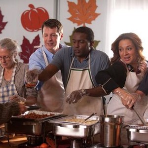 Up All Night, Sean Hayes (L), Karl T Wright (C), Maya Rudolph (R), 'Thanksgiving', Season 2, Ep. #7, 11/15/2012, ©NBC