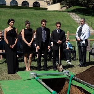 Royal Pains, Reshma Shetty (L), Paulo Costanzo (C), Mark Feuerstein (R), 'My Back To The Future', Season 3, Ep. #13, 02/01/2012, ©USA