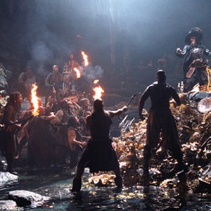 Geoffrey Rush (top right) is the nefarious Captain Barbossa.