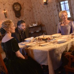 Hell on Wheels, from left: Dominique McElligott, Anson Mount, Virginia Madsen, Colm Meaney, 'The Lord's Day', Season 2, Ep. #8, 09/30/2012, ©AMC