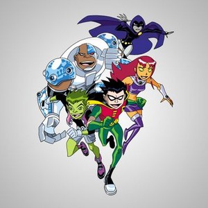 Raven, Starfire, Robin, Beast Boy and Cyborg (clockwise from top)